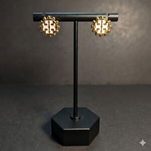 Tory Burch white enamel gold stud earrings